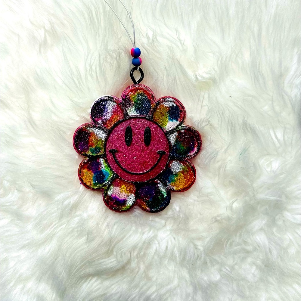 Flower Smiley Face Car Freshie /Medium Size 4x4inch